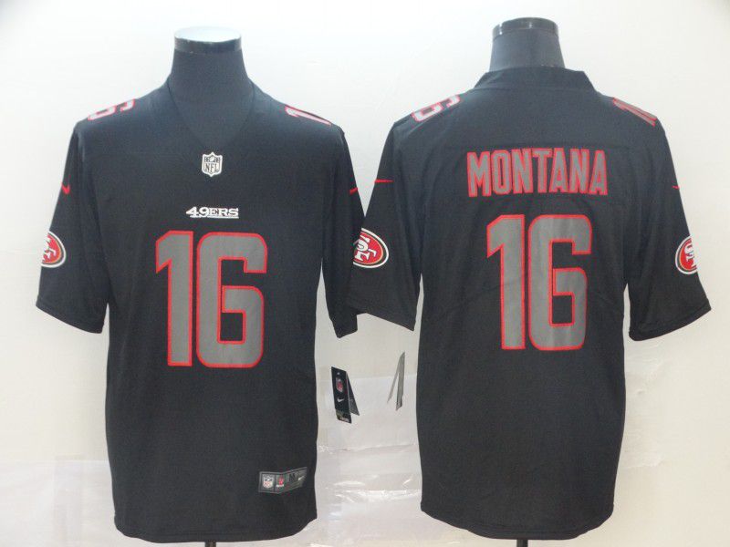 Men San Francisco 49ers #16 Montana Nike Fashion Impact Black Color Rush Limited NFL Jerseys->women nfl jersey->Women Jersey